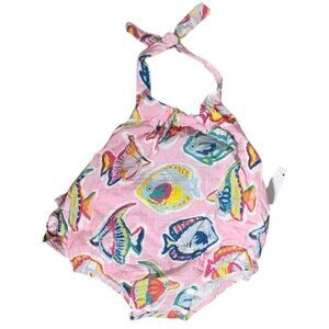 Mud Pie 6-9m NWT Rainbow Fish bubble pink cotton gauze halter neck beach summer